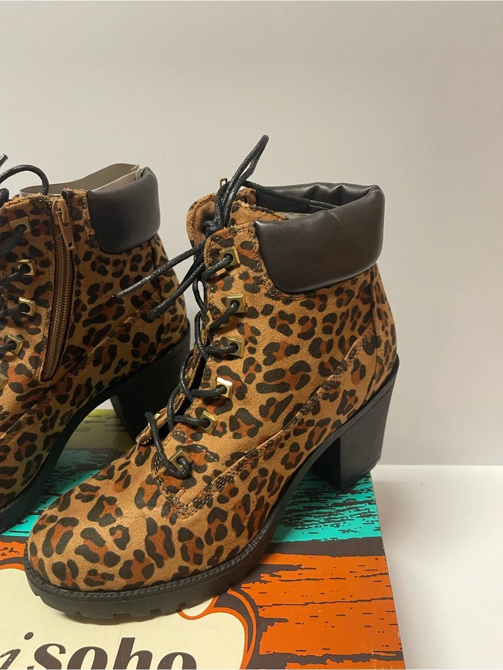 Zigi Soho Leopard Lace-Up Ankle Boots in Brown and Black - Picture 2 of 7